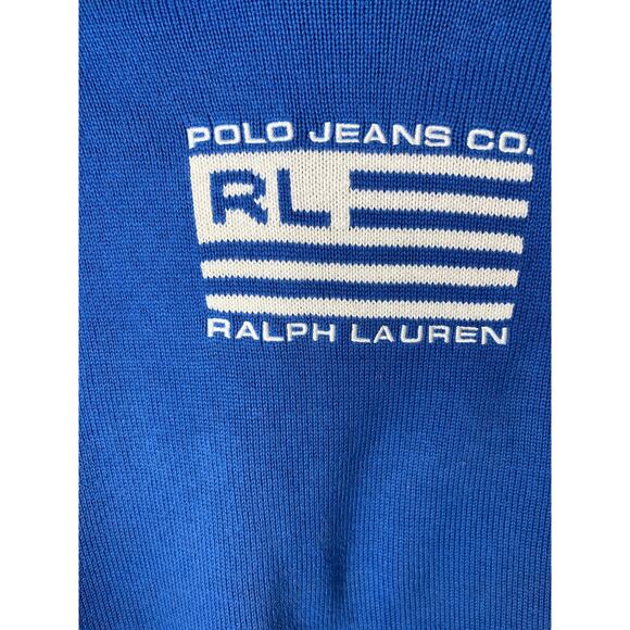 VIntage 90's Polo Jeans Co Ralph Lauren Blue American Flag Logo Pullover Sweater - Picture 3 of 9